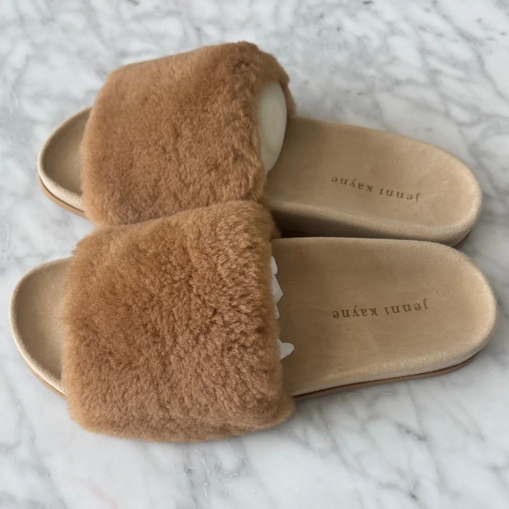 🌼JENNI KAYNE🌼 Tan Shearling Women's Slide Sandals Slippers, Size 41 - Picture 2 of 11